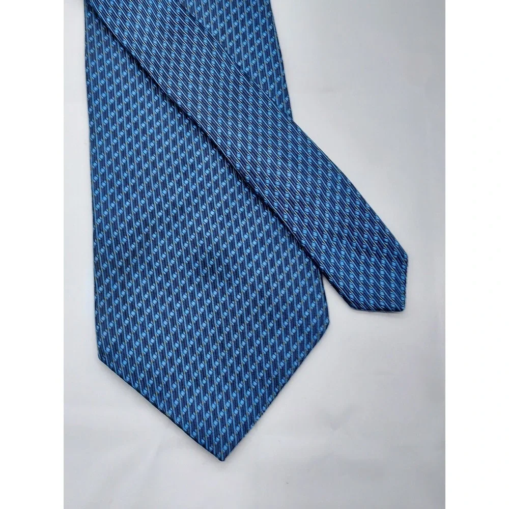 Blue Geometric Silk Tie Mens Classic Patterned Necktie T061